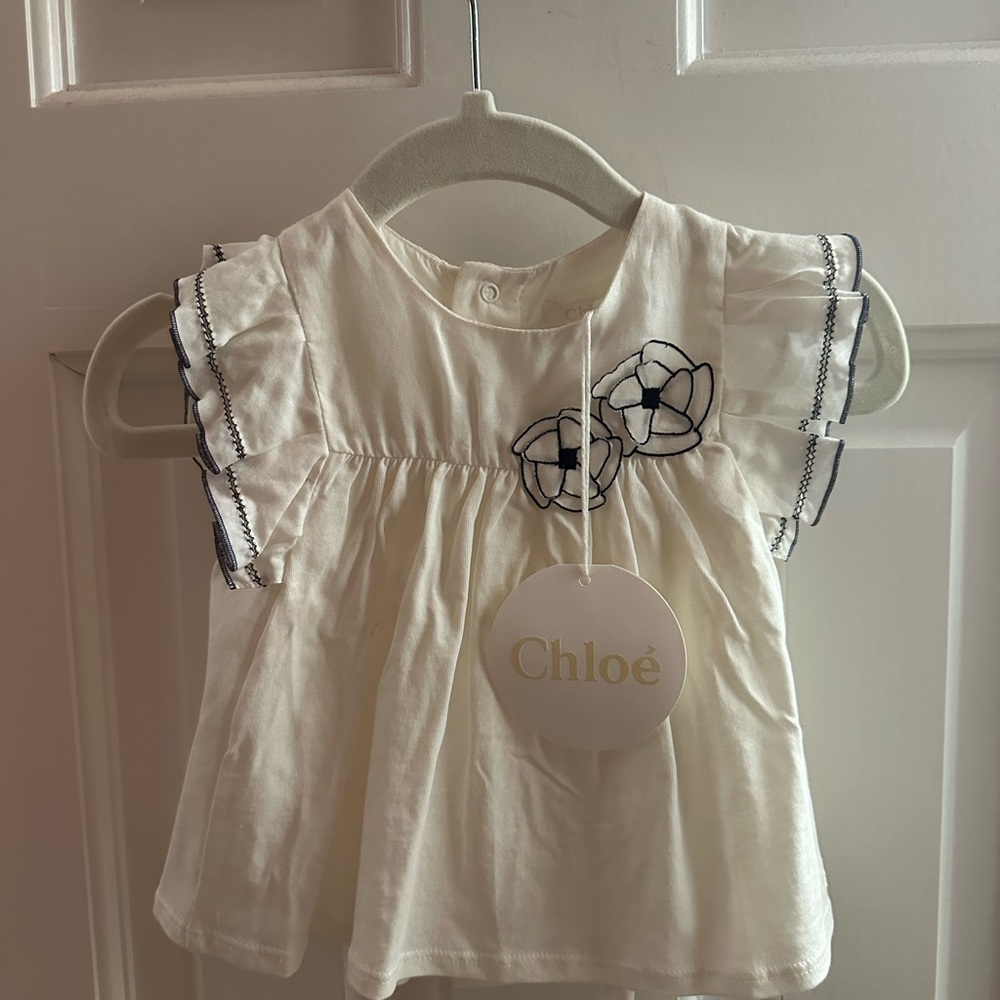 Chloé Cream Baby Dress with Floral Embroidery